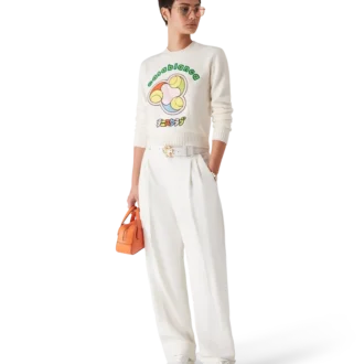 Camisola de gola redonda em malha de lã merino com padrão de bolas de ténis