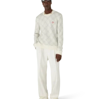 Camisola de gola redonda em mistura de mohair com monograma prateado