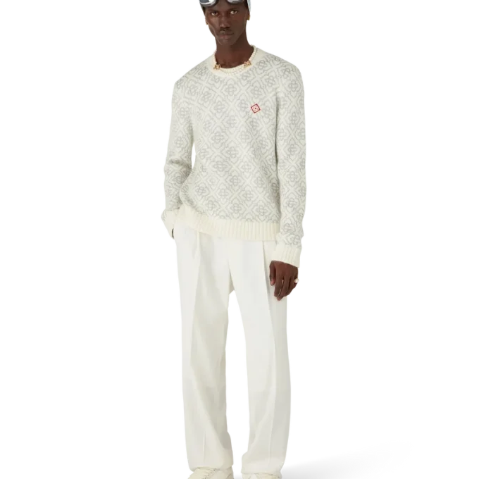 Camisola de gola redonda em mistura de mohair com monograma prateado