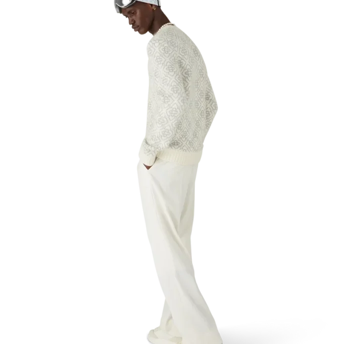 Camisola de gola redonda em mistura de mohair com monograma prateado