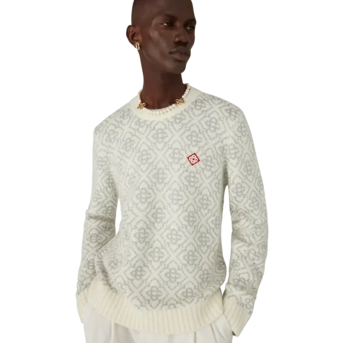 Camisola de gola redonda em mistura de mohair com monograma prateado