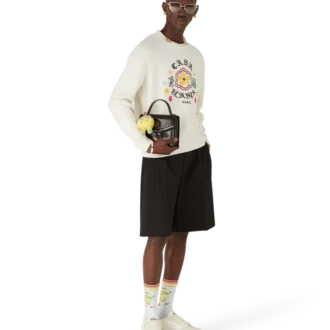 Camisola de malha merino com gola redonda e emblema Camisola de malha merino com gola redonda e emblema