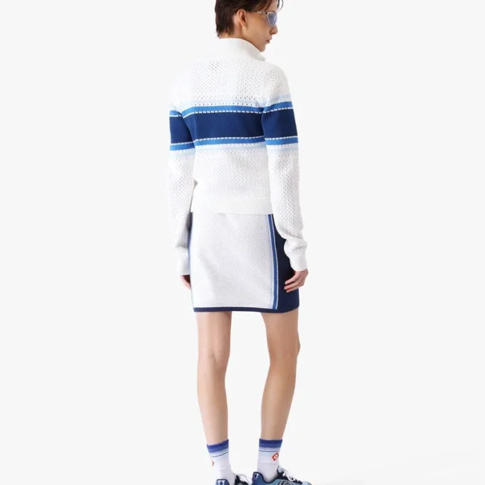 Casaco bomber em malha às riscas brancas e azuis Casaco bomber em malha às riscas brancas e azuis