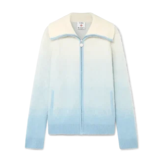 Casaco com fecho em mohair felpudo com degradê