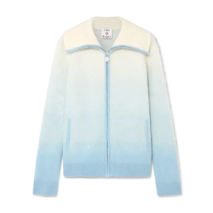 Casaco com fecho em mohair felpudo com degradê