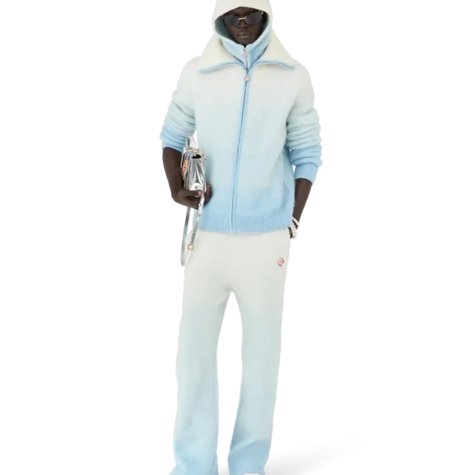 Casaco com fecho em mohair felpudo com degradê