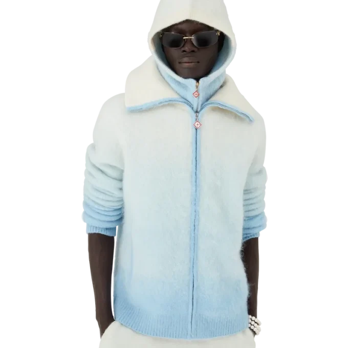 Casaco com fecho em mohair felpudo com degradê