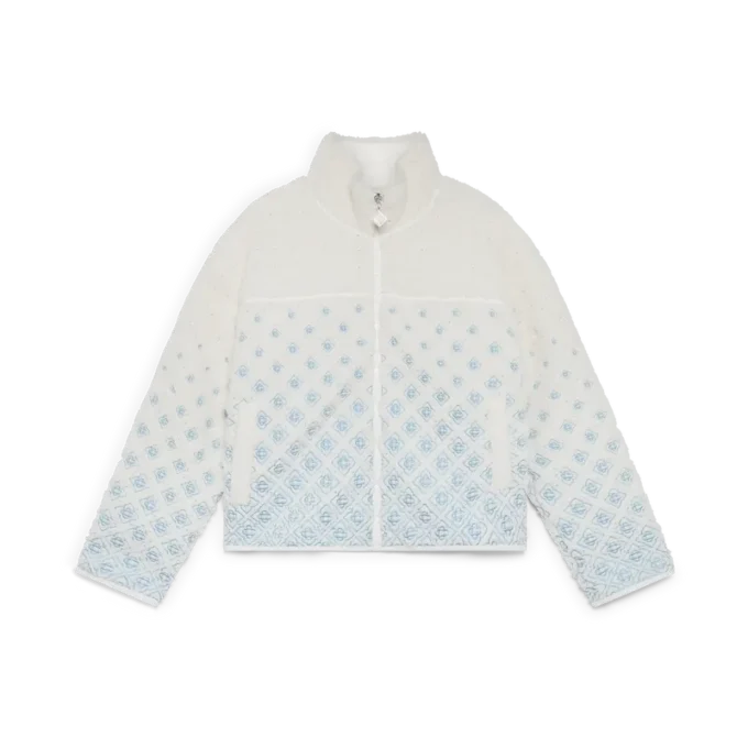 Casaco curto de malha polar com monograma bordado em degradê