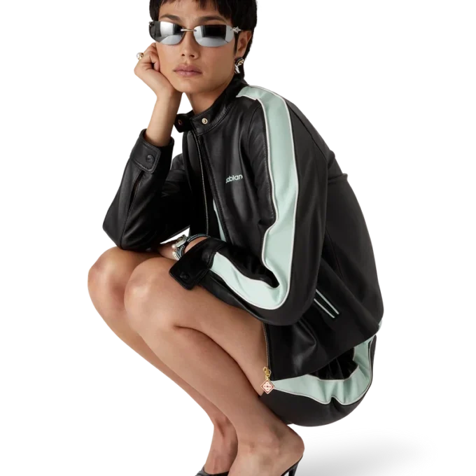 Casaco de couro estilo motociclista