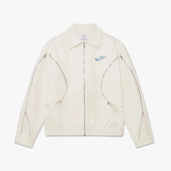 Casaco de Dril de Algodão Branco com Fecho