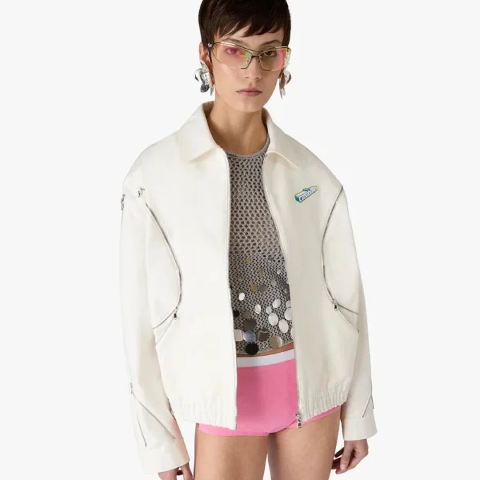 Casaco de Dril de Algodão Branco com Fecho