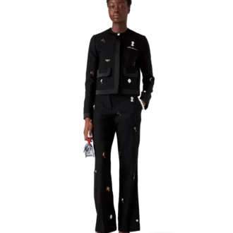 Calças de Lã à Medida com Motivo Bordado