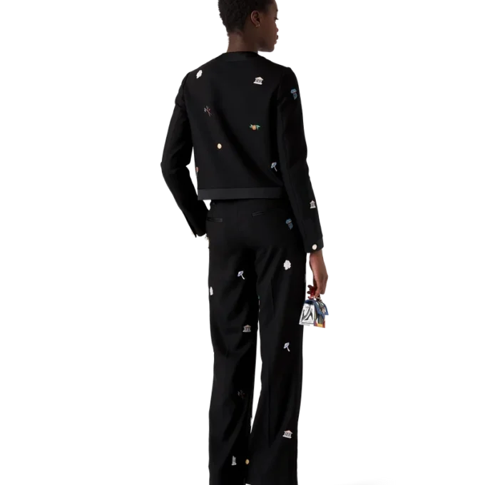 Calças de Lã à Medida com Motivo Bordado