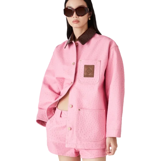 Casaco de trabalho em pele com relevo