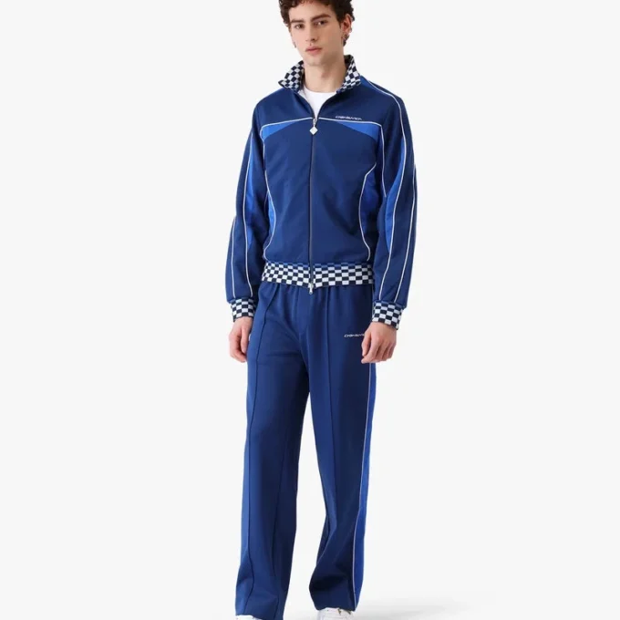 Casaco de treino em malha tricot azul-marinho Casaco de treino em malha tricot azul-marinho