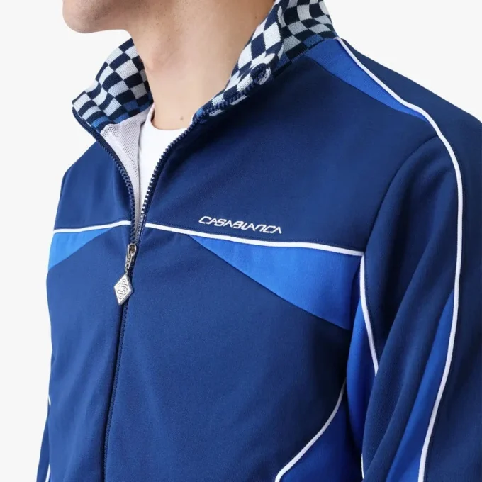 Casaco de treino em malha tricot azul-marinho Casaco de treino em malha tricot azul-marinho