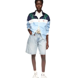 Casaco de treino em nylon com riscas Casaco de treino em nylon com riscas