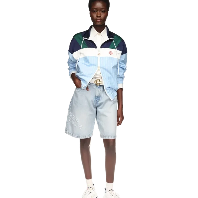 Casaco de treino em nylon com riscas