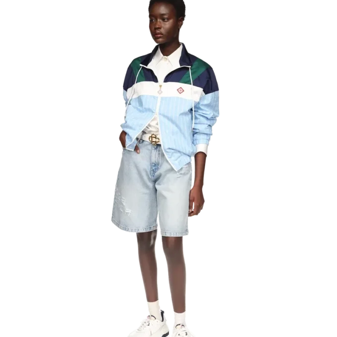 Casaco de treino em nylon com riscas