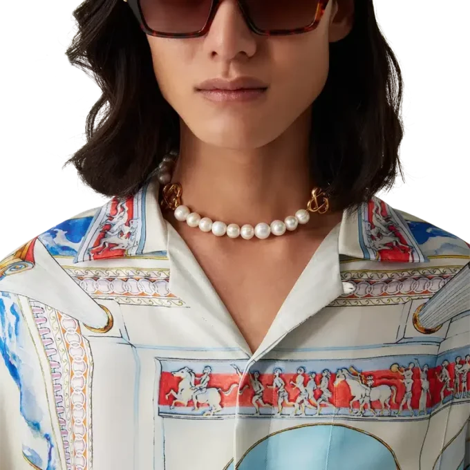 Colar com logótipo de pérola média