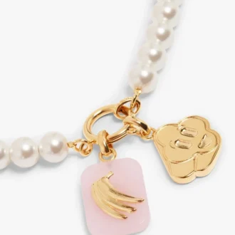 Colar de Pérolas Ícone Branco e Dourado