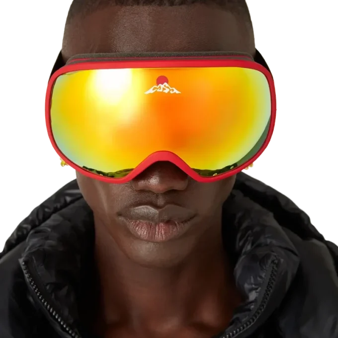 Óculos de esqui com gradiente vermelho e laranja