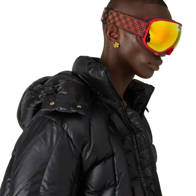 Óculos de esqui com gradiente vermelho e laranja