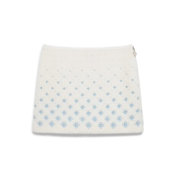 Mini-saia de malha polar com monograma bordado em degradê Mini-saia de malha polar com monograma bordado em degradê