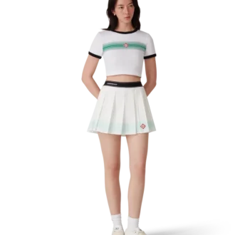 Mini-saia plissada às riscas