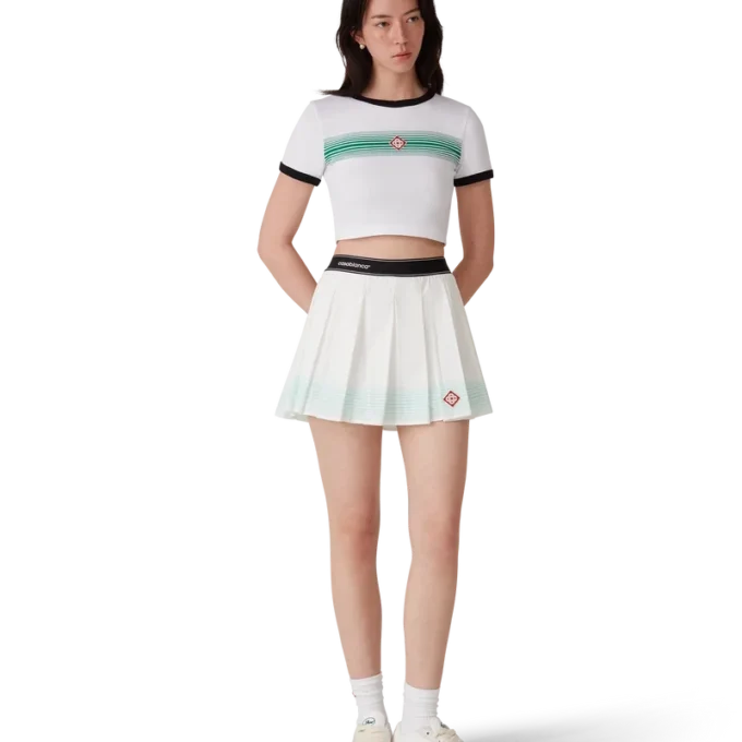 Mini-saia plissada às riscas