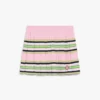 Mini-saia plissada às riscas rosa e verde
