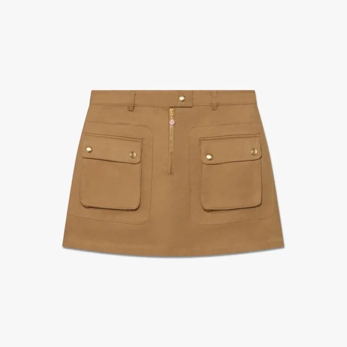 Mini-saias bege de algodão com bolsos