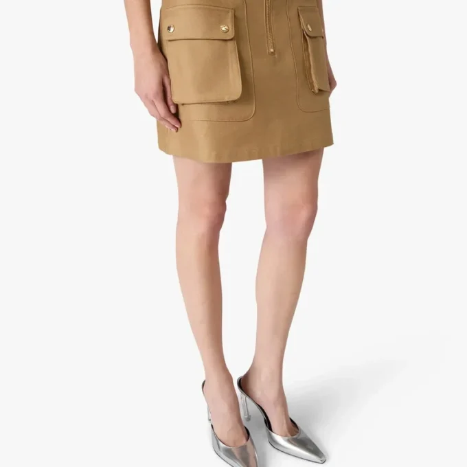 Mini-saias bege de algodão com bolsos