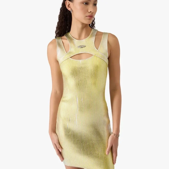 Mini-vestido com estampado em folha dourada