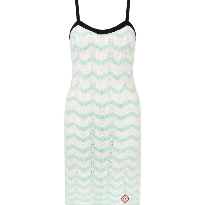 Mini-vestido em croché de algodão com padrão ondulado Mini-vestido em croché de algodão com padrão ondulado