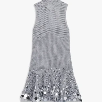 Mini-vestido prateado com espelhos em croché Mini-vestido prateado com espelhos em croché