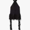 Mini-vestido preto em georgette com folhos duplos Mini-vestido preto em georgette com folhos duplos