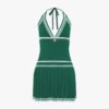 Mini-vestido verde plissado com decote halter