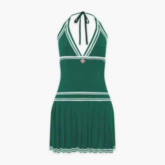 Mini-vestido verde plissado com decote halter