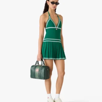 Mini-vestido verde plissado com decote halter