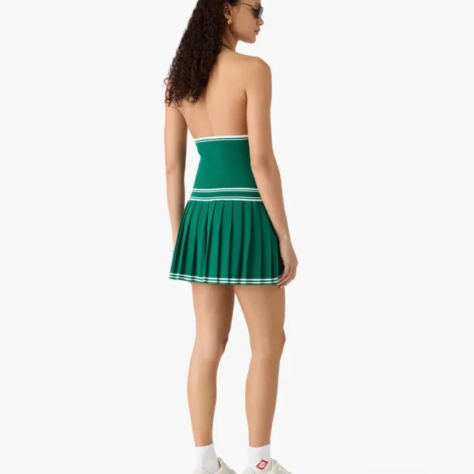 Mini-vestido verde plissado com decote halter