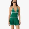 Mini-vestido verde plissado com decote halter