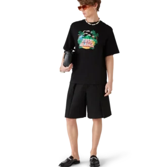 Mocassim preto com tira de bambu