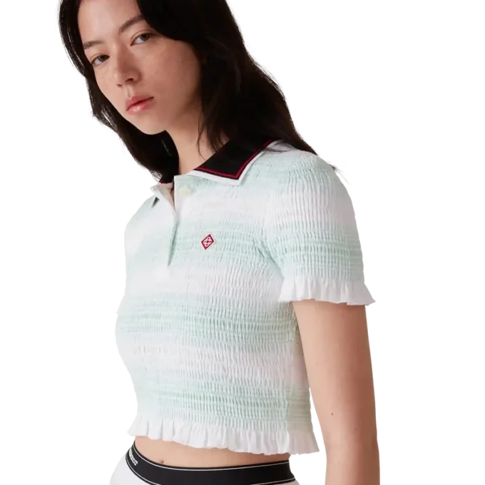 Polo com franzido às riscas Polo com franzido às riscas