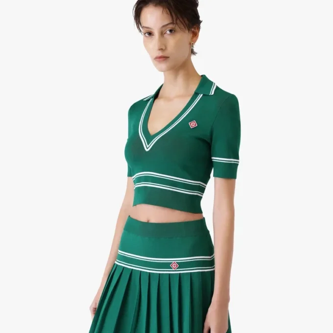Polo curto de malha verde Polo curto de malha verde