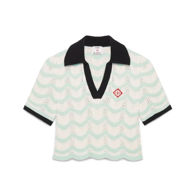 Polo Curto em Croché de Algodão com Motivo Ondulado