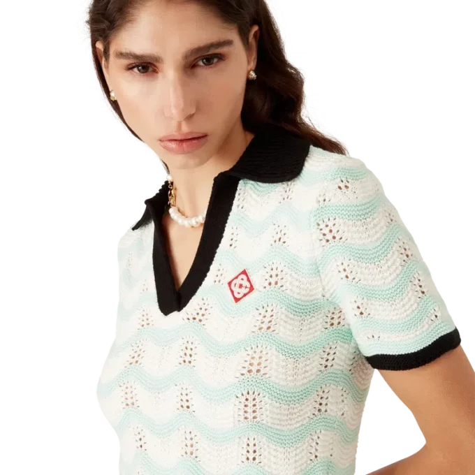 Polo Curto em Croché de Algodão com Motivo Ondulado