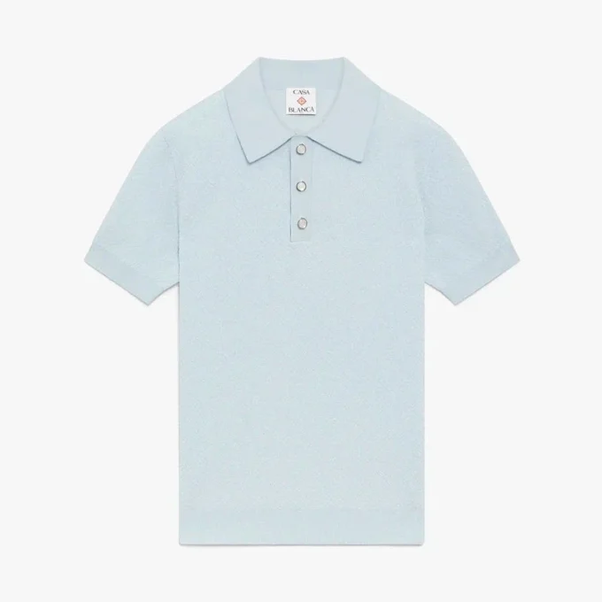 Polo de calções com monograma em ponto de malha azul Polo de calções com monograma em ponto de malha azul