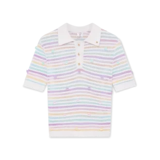 Polo de croché em algodão com riscas florais