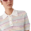 Polo de croché em algodão com riscas florais